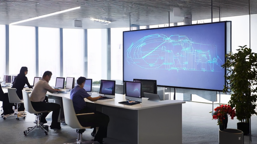 Sunlight fills a modern office where employees are using AI technology for data analysis and customer acquisition