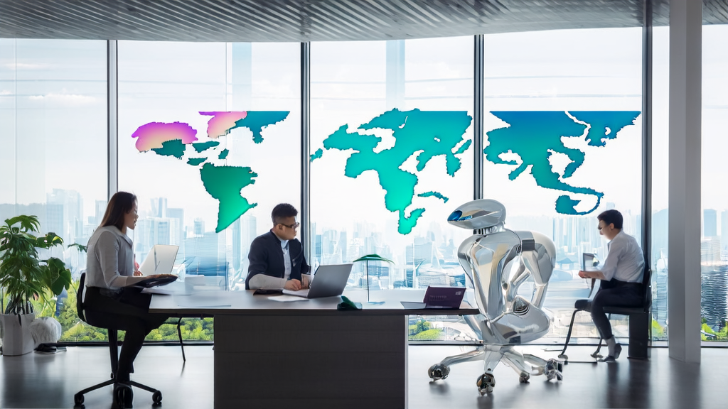 Staff in a modern office using AI technology for email marketing optimization
