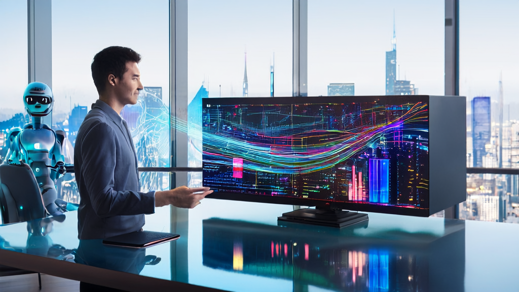 现代办公室内的创业者使用AI技术分析市场数据