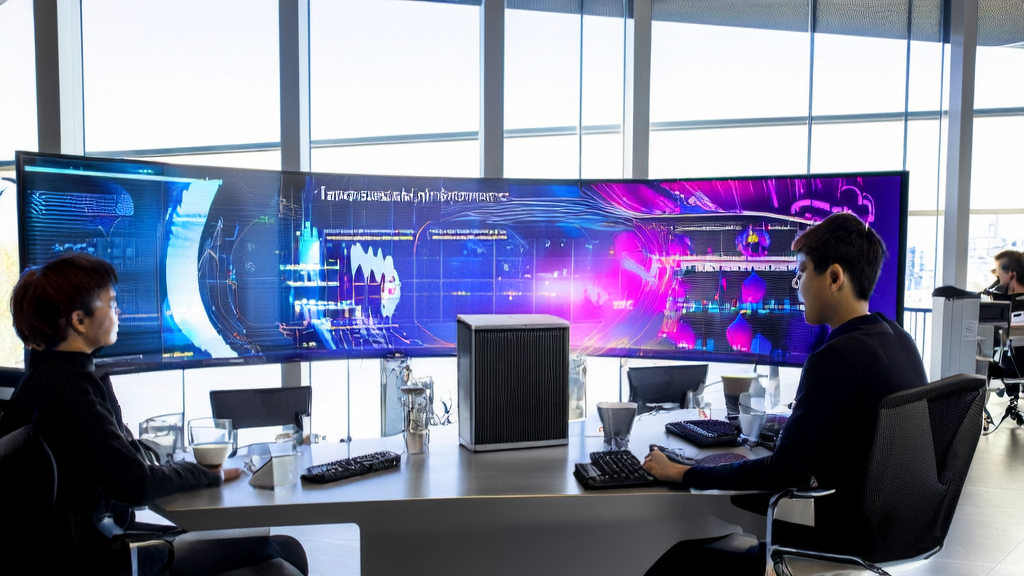 现代化办公室中，营销团队利用AMD锐龙AI Max+ 395处理器优化邮件营销