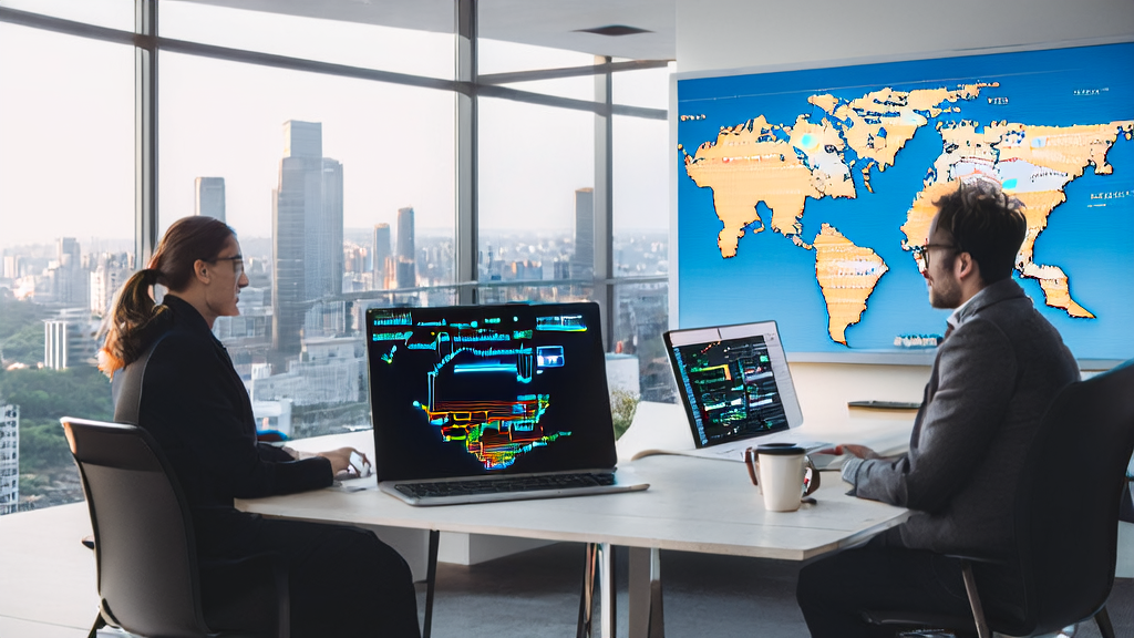 Employees in a modern office using Grok Code Fast 1 to optimize foreign trade business