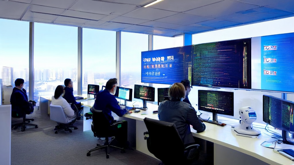 Modern office where technicians use Huawei Cloud Pangu 5.5 for customer data cleaning and analysis