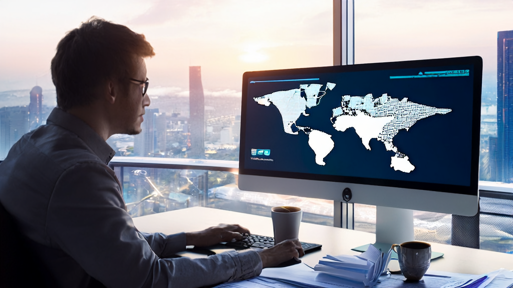 Export business professional using Huawei PanGu AI email polishing tool in a modern office