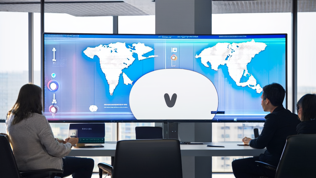 现代化办公室中，员工们正在使用小米浏览器的新AI功能进行智能获客策略讨论