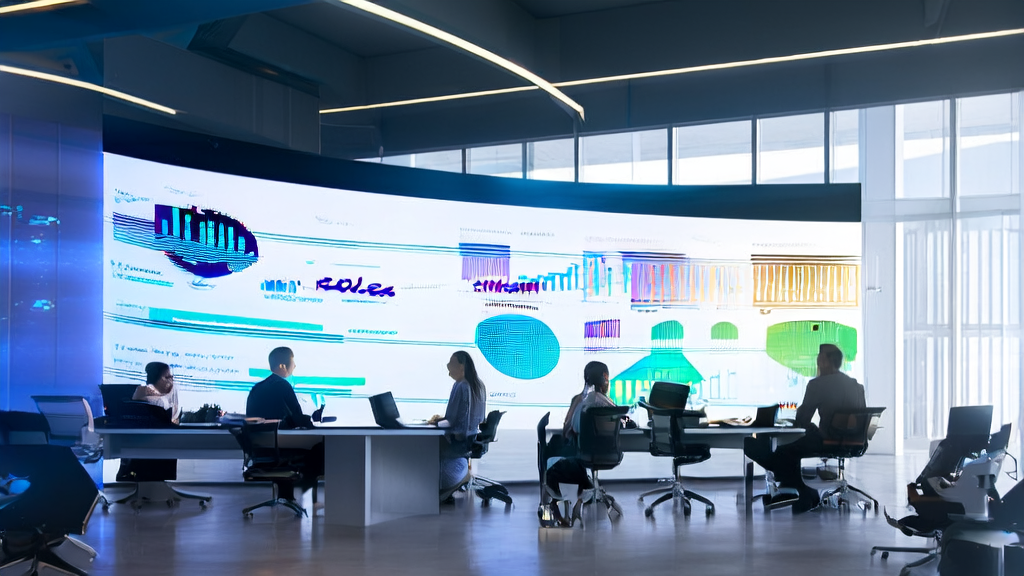 Employees in a modern office using MiniMax Agent for customer data analysis