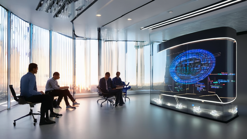 Employees in a modern office using Tencent Youtu-agent for data processing