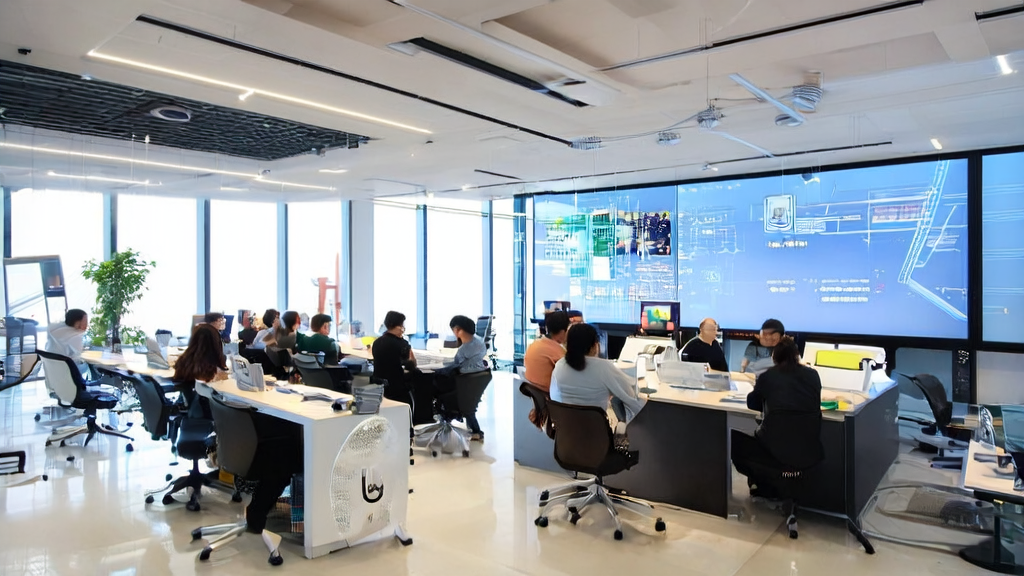 Modern startup office where employees are celebrating a doubling of revenue thanks to AI technology