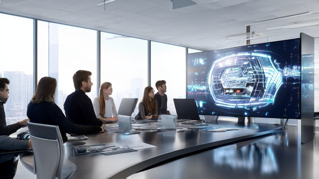Young entrepreneurs in a modern office using NVIDIA DiffusionRenderer to optimize AI acquisition costs