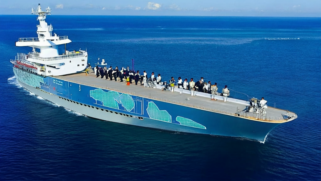 Research ship using OceanGPT for intelligent marine data analysis