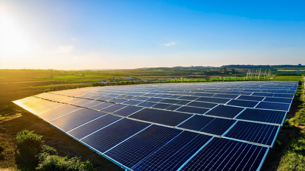 光伏电站与自然和谐共存的美景，展示AI获客工具在光伏行业的应用潜力