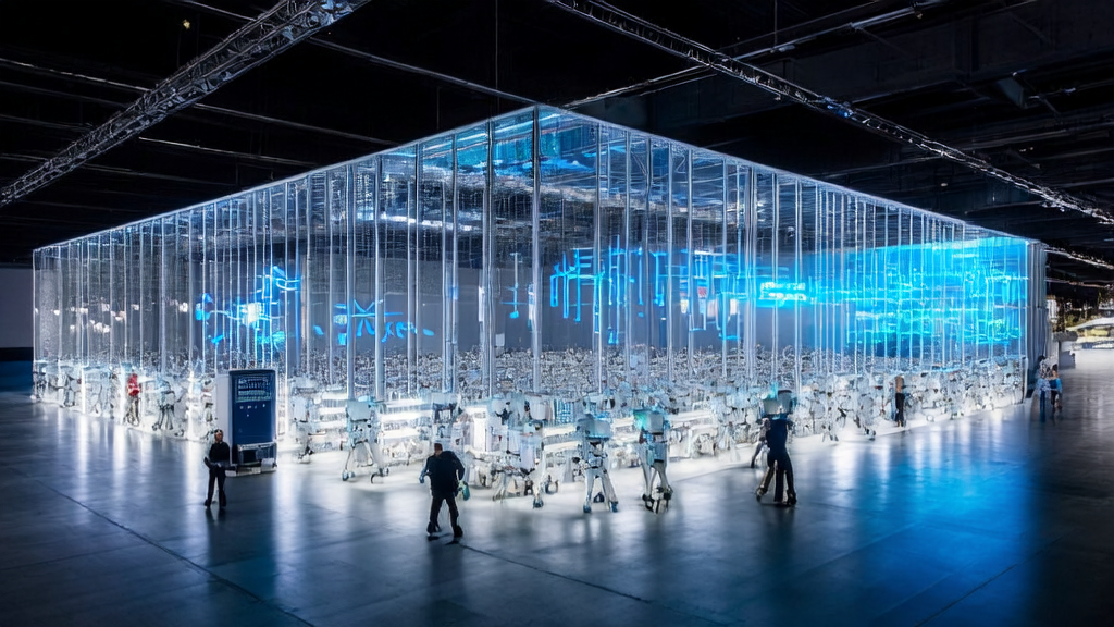 Smart robots “Zhi Lang“ efficiently handling cross-border packages at JD Logistics center, showcasing the AI-driven transformation in global e-commerce and overseas marketing by 2025