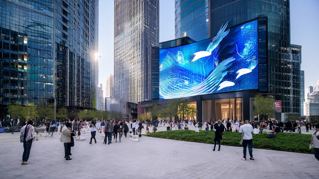 Crowds gather to watch the announcement of Shanghai's new AI advertising support policy