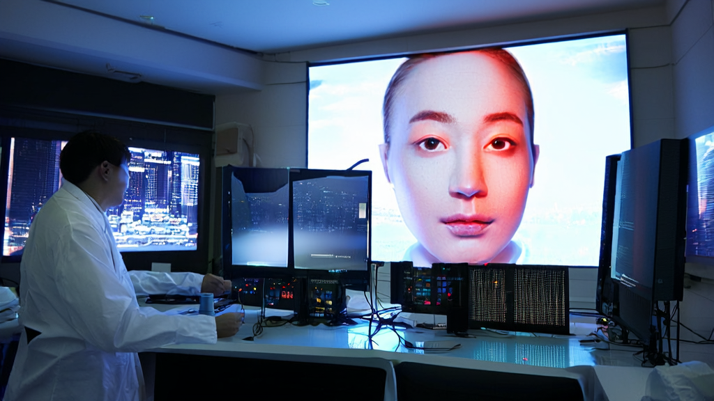 上海交通大学实验室中研究人员正在优化AI生成的3D人脸模型