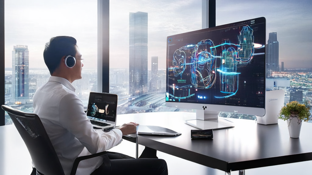 员工在现代化办公室中使用超小型AI模型处理客户数据并进行精准营销