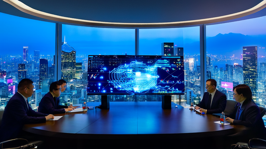 软银高层会议室中展示OpenAI的最新算法模型，探讨AI精准获客与广告投放优化的巨大潜力