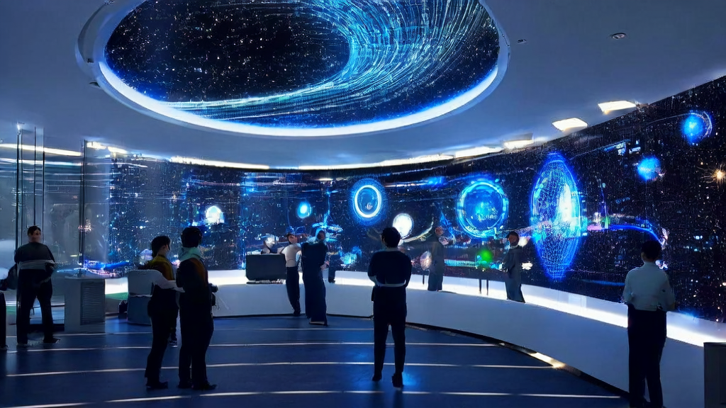 In a futuristic office, engineers are using AI technology to enhance cross-border marketing efficiency, with customer data streams and predictive model charts displayed on the wall.
