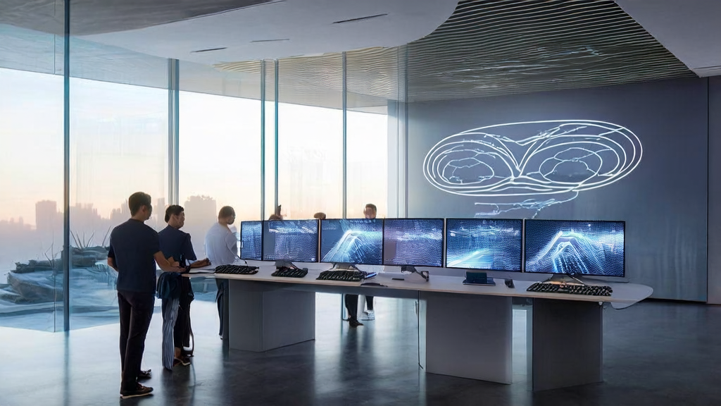 Employees in a modern office discussing AI-driven customer acquisition solutions using OctoTools