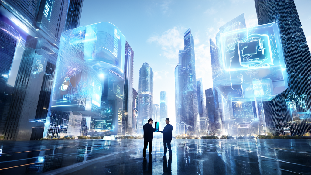 未来城市中企业主利用腾讯混元3D模型和AI高转化邮件策略进行精准营销