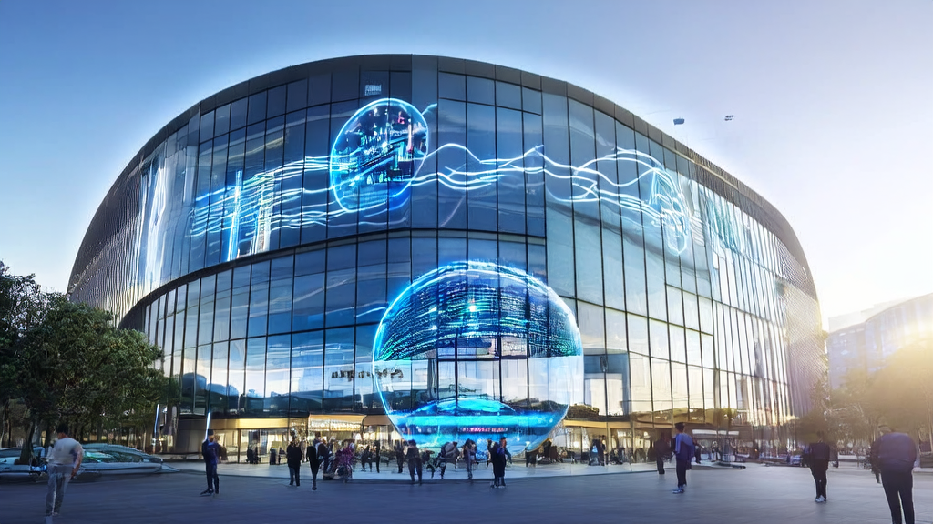 腾讯元宝与DeepSeek V3.1合作的高科技大厦,展示AI驱动的客户获取解决方案