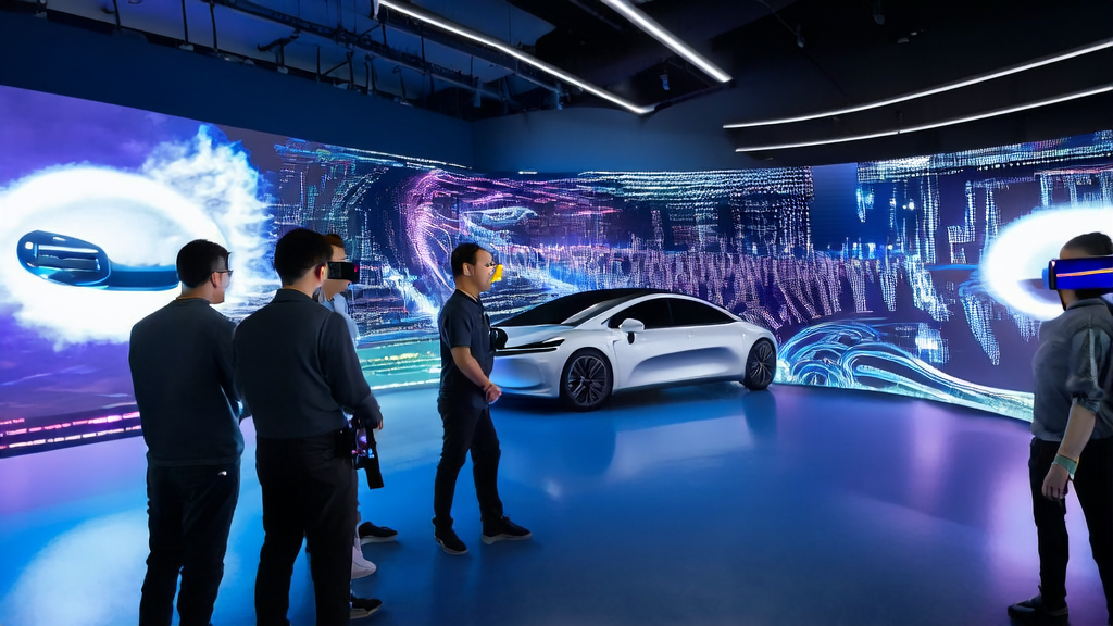 Tesla's innovation lab showcasing the Grok AI working principle and foreign trade enterprise representatives learning AI customer acquisition technology