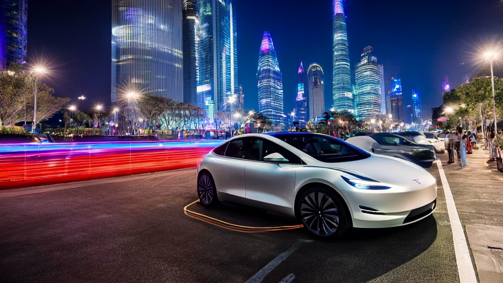 Tesla Robotaxi navigating the streets of Shanghai, showcasing AI technology in smart transportation and cross-border e-commerce