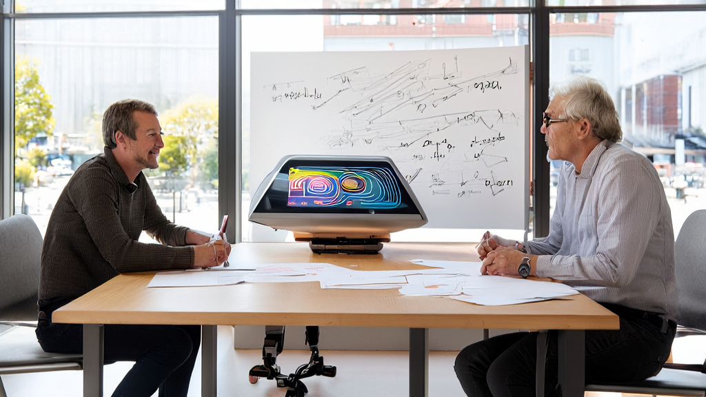 Three Silicon Valley parents developing an AI language learning device in the office