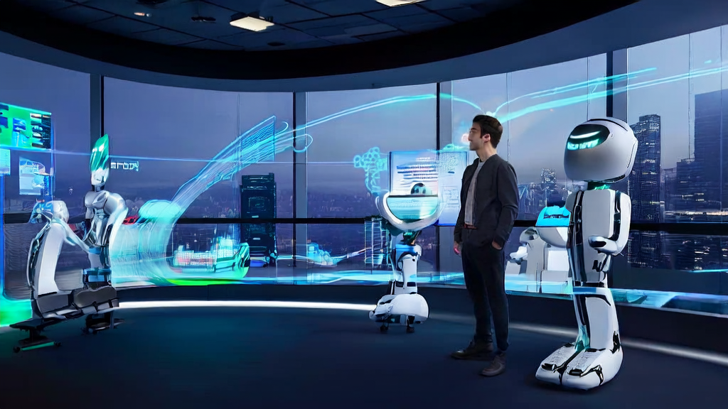 E-commerce office in a futuristic city, showcasing how AI technology can enhance sales and customer acquisition for online businesses