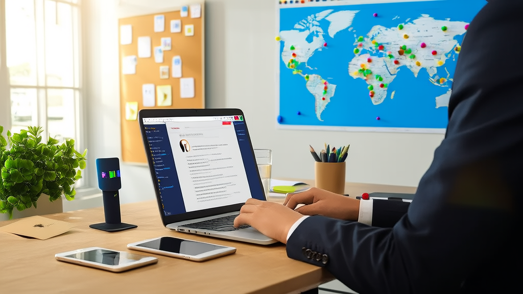 Young entrepreneur in the office using AI technology to efficiently attract LinkedIn customers