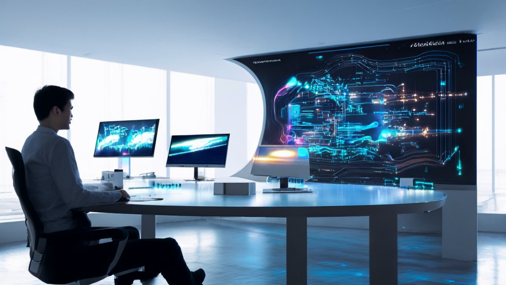 A futuristic office showcasing AI-based high-conversion email strategies and the launch of “PaiWo AI“