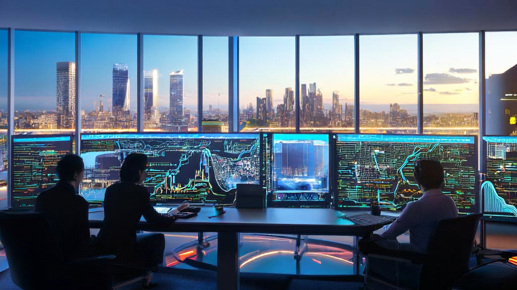 Using AI acquisition technology to predict and select quality clients, depicted in a bustling tech company office