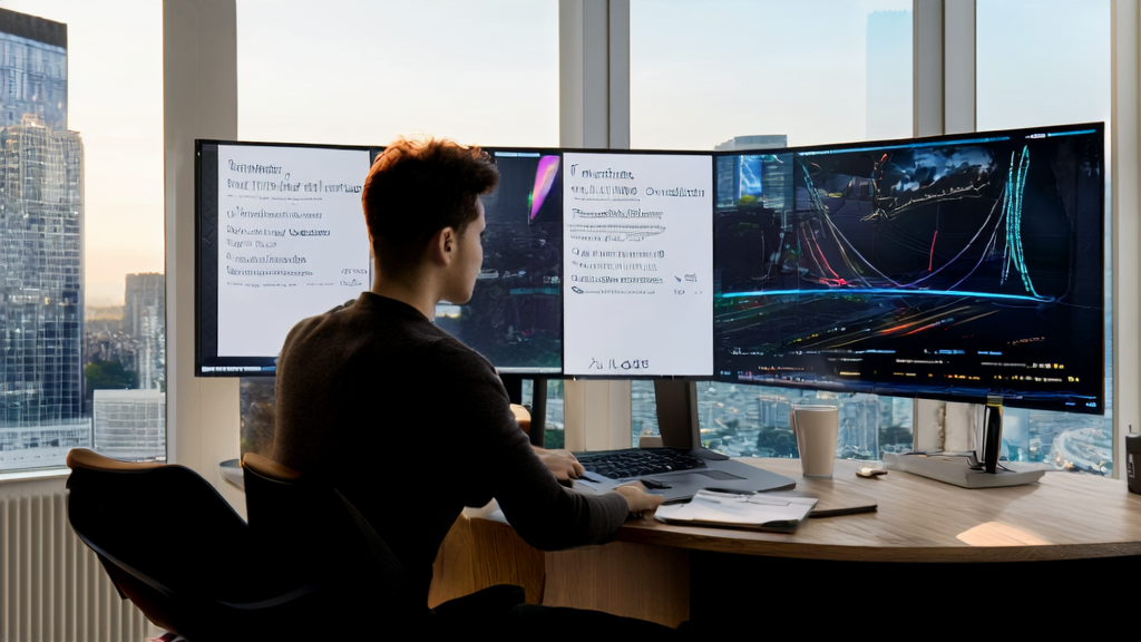 Young entrepreneur using AI for advertising and content generation