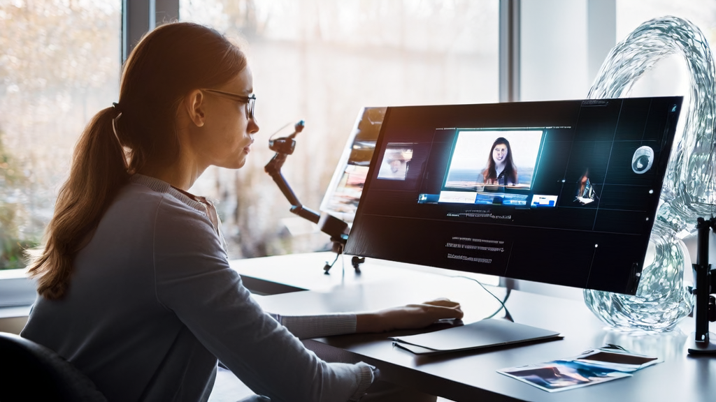 Young entrepreneur using AI tools to create YouTube Shorts videos in a modern office