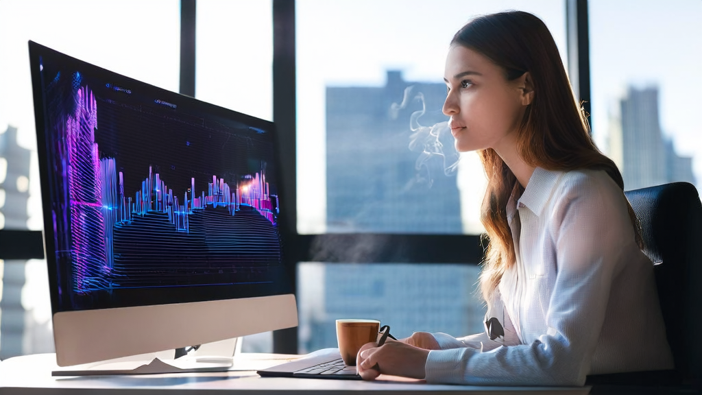 Young export salesperson planning email marketing with AI customer prediction model